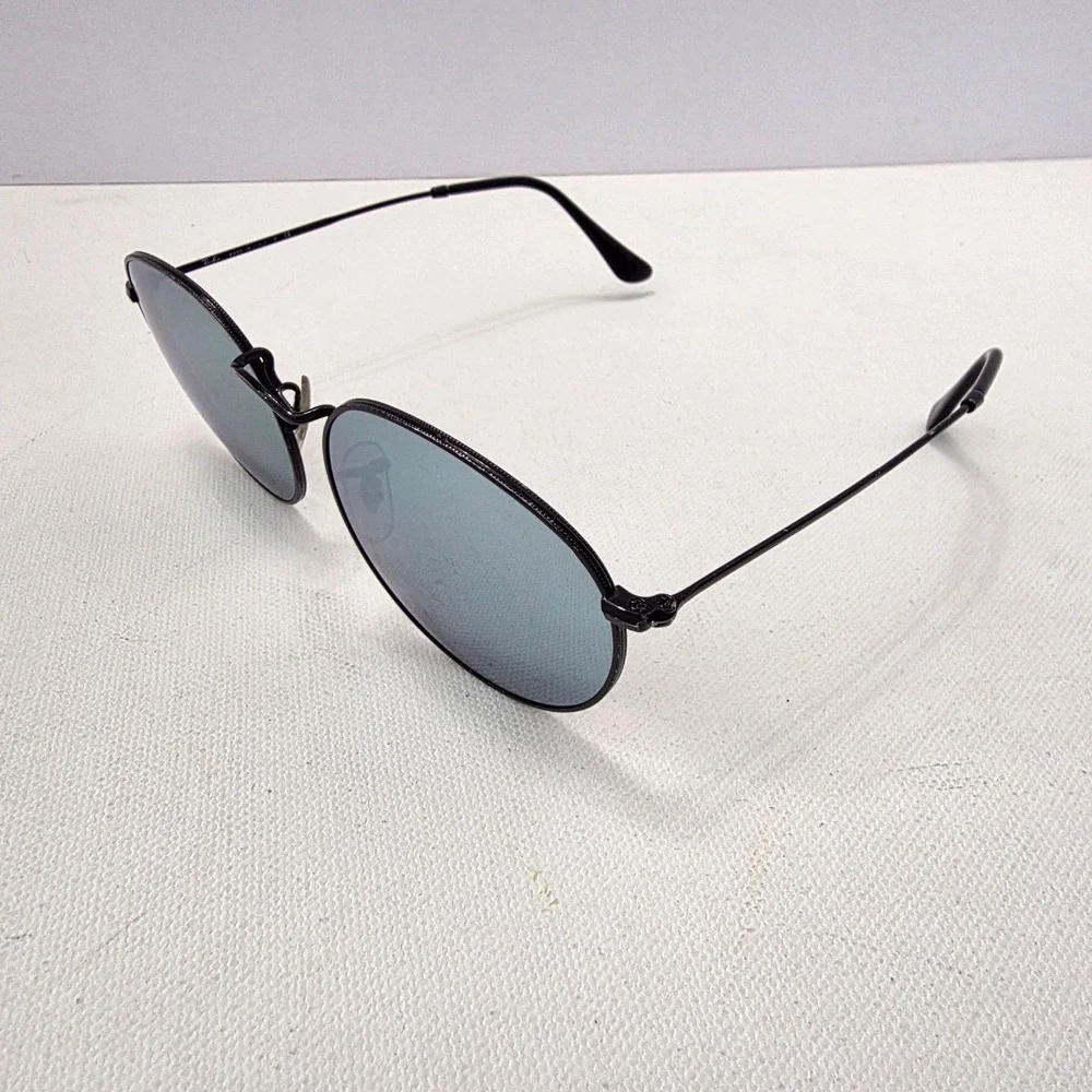 Ray-Ban RB3447 Round Metal Sunglasses 53mm Black Silver Mirror Lens Retro Indie